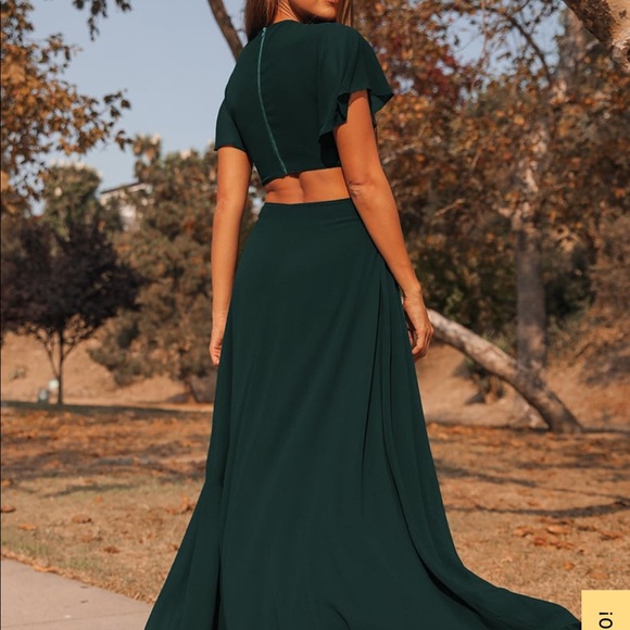 Lulus xs green maxi dress short sleeve with cut out - Picture 2 of 5